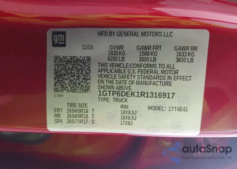 2024 GMC Canyon 4Wd At4 from USA, damaged, VIN 1GTP6DEK1R1316917